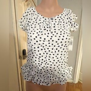 Jessica Simpson Black and White Polka Dot Ruffle Blouse
